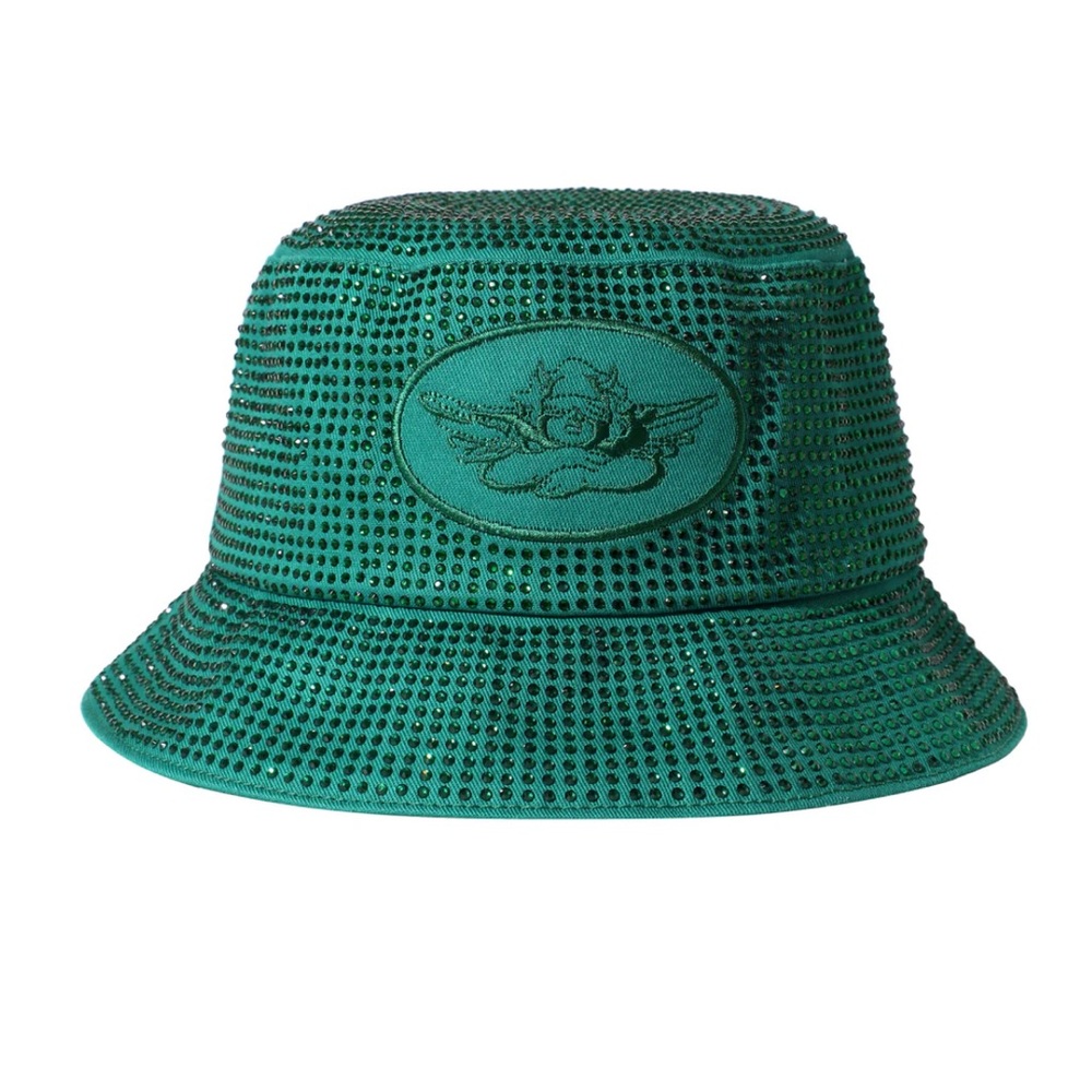 Boys Lie NWT CITY OF GREEN DENIM BUCKET HAT in green with rhinestone